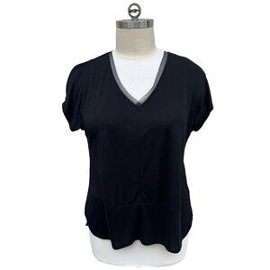 Women's Bar III Black Stretch V Neck Mesh Trimmed Blouse Plus Size XXL